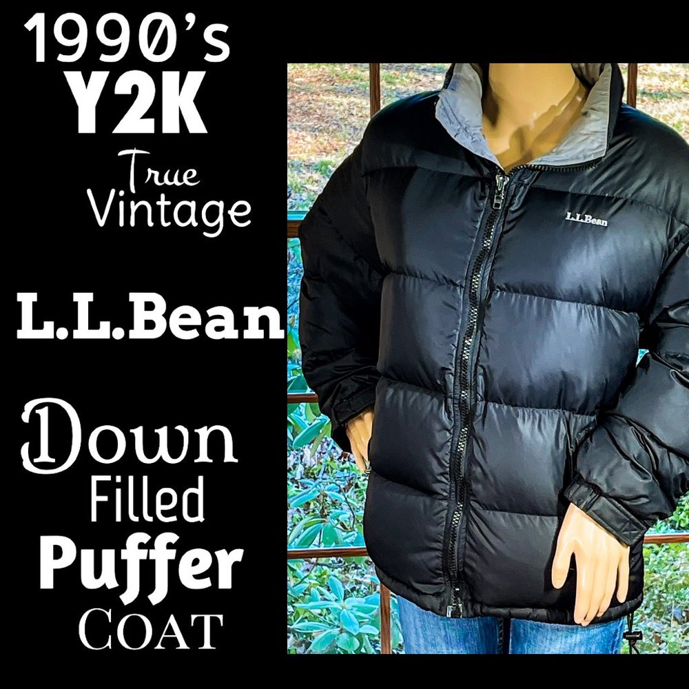 ▪️VTG▪️LL BEAN▪️1990's Y2K Black & Gray Down Filled Unisex Puffer Jacket Coat